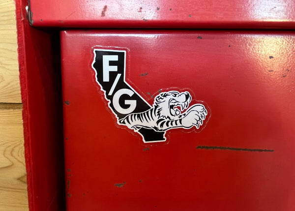 F/G Engine sticker on red tool box 