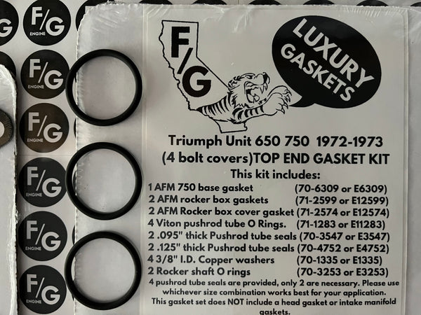 Triumph Unit 650 750 top end gasket kit 1972-1973