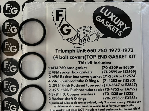 Triumph Unit 650 750 top end gasket kit 1972-1973