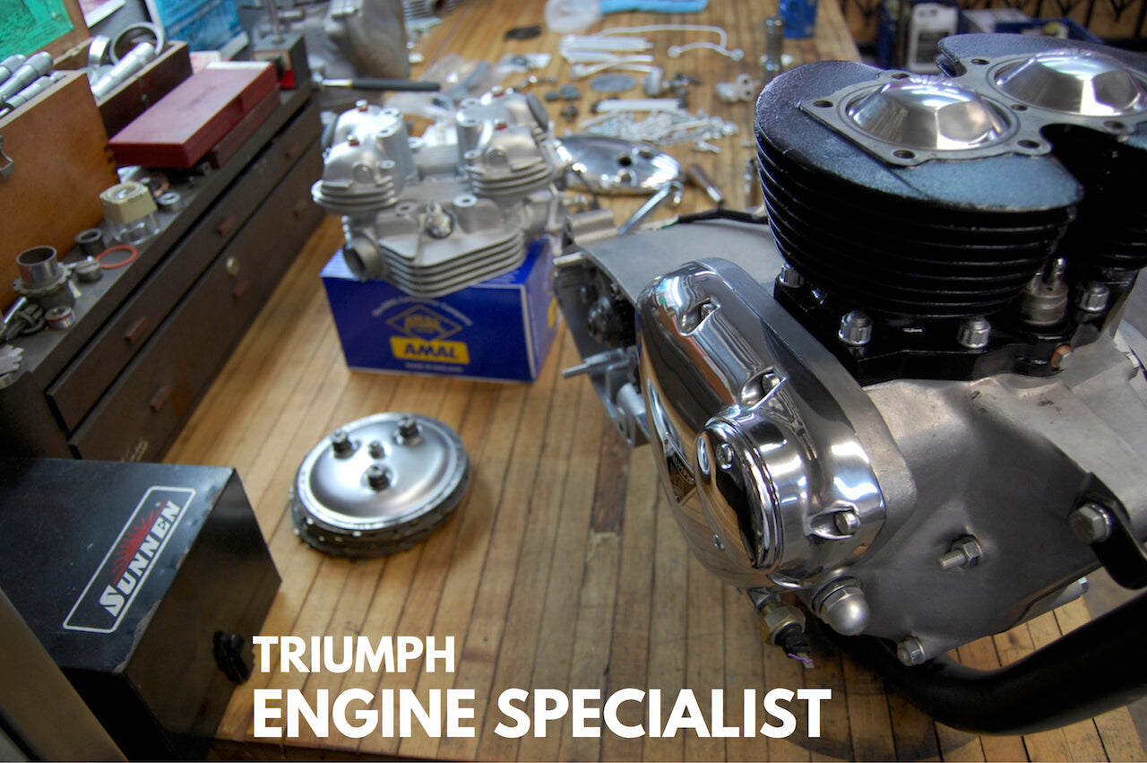 Vintage Triumph motorcycle engine parts machine work Franz and