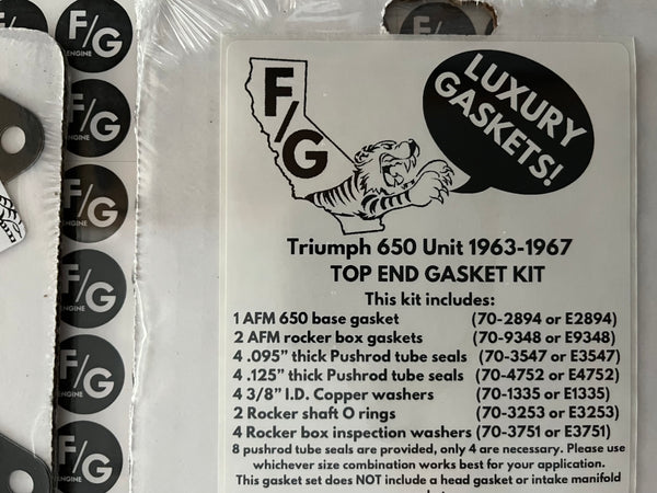 Triumph Unit 650 top end gasket kit 1963-1967