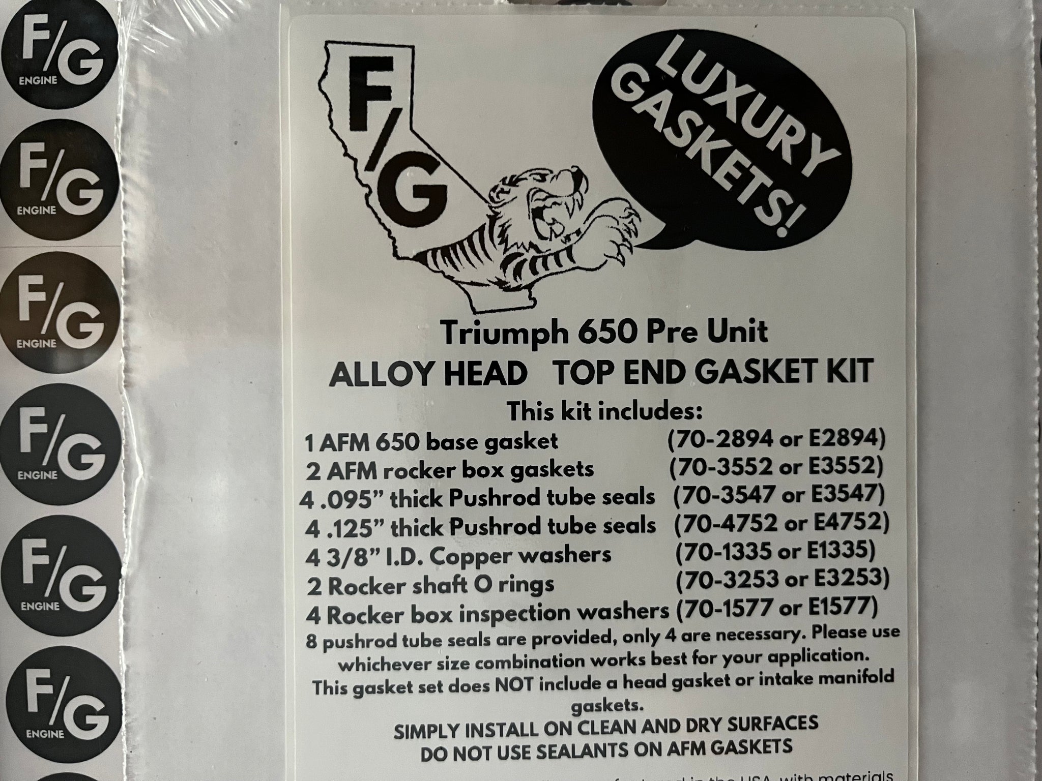 Triumph Pre Unit 650 alloy head top end gasket kit 1956-1962