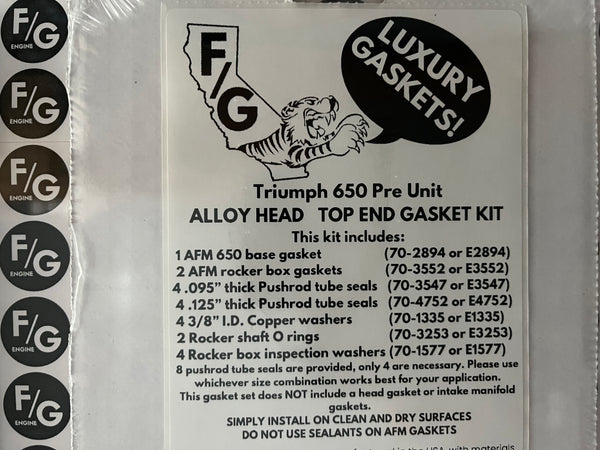 Triumph Pre Unit 650 alloy head top end gasket kit 1956-1962
