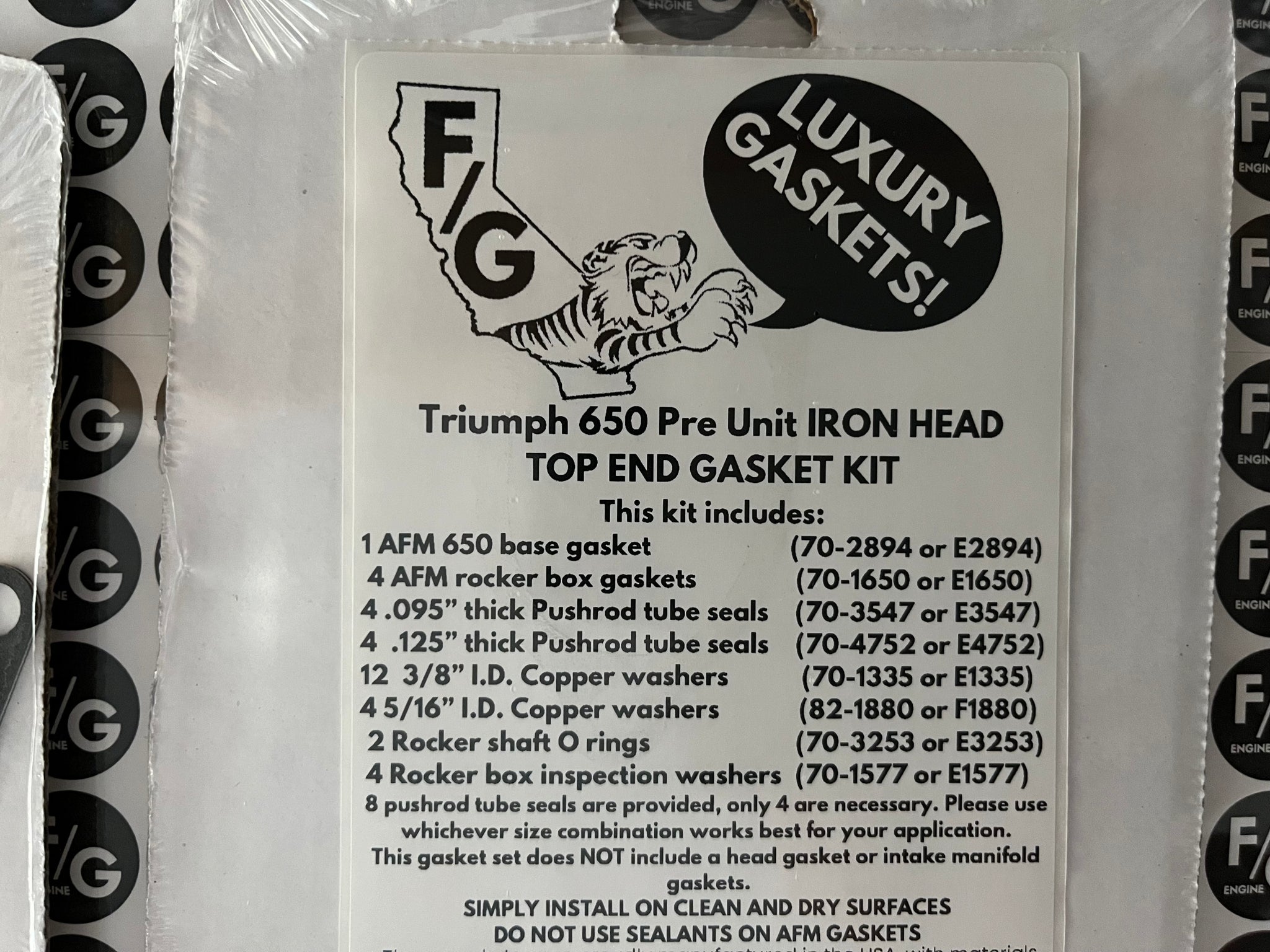 Triumph Pre Unit 650 iron head top end gasket kit 1950-1959
