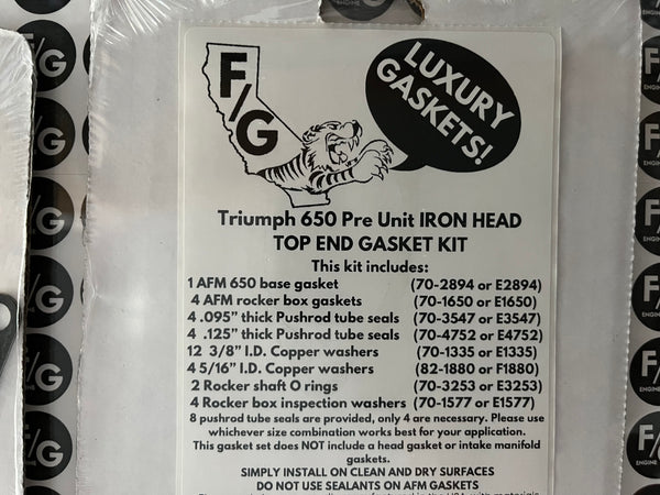 Triumph Pre Unit 650 iron head top end gasket kit 1950-1959