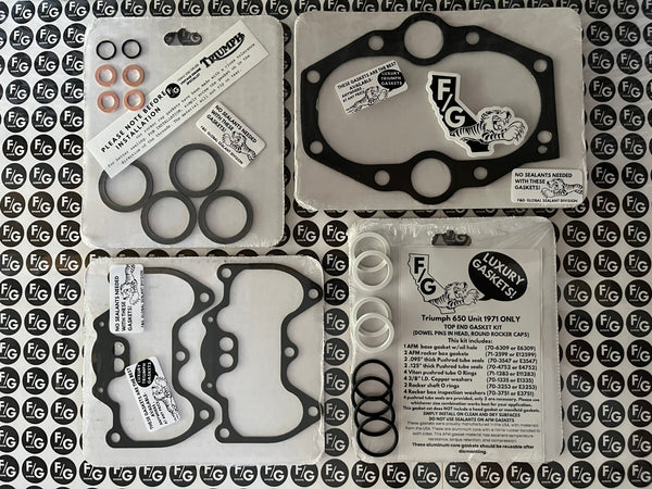 Triumph Unit 650 top end gasket kit 1971 ONLY