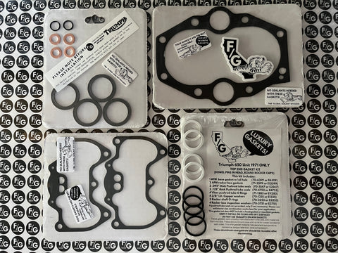 Triumph Unit 650 top end gasket kit 1971 ONLY
