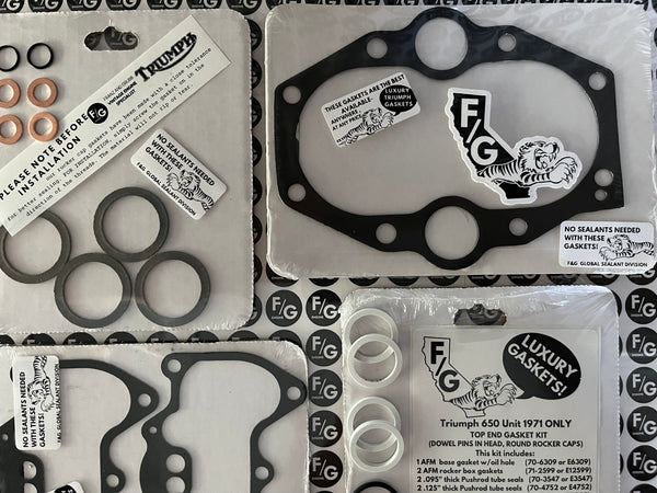 Triumph Unit 650 top end gasket kit 1971 ONLY