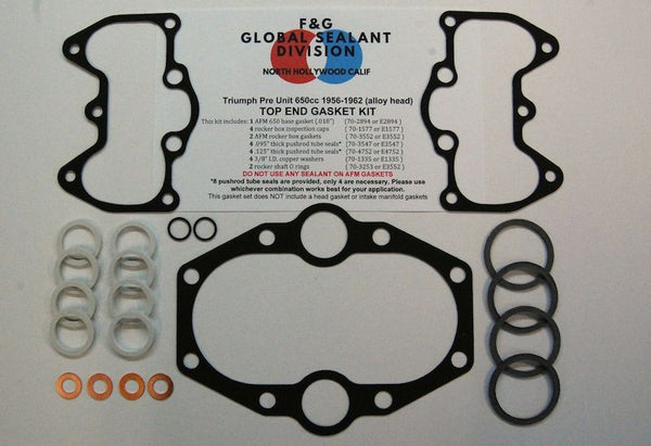 Triumph Pre Unit 650 alloy head top end gasket kit 1956-1962