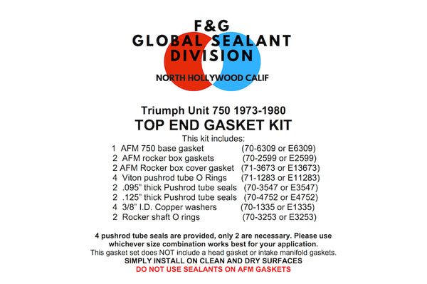 Triumph Unit 750 top end gasket kit 1973-1980