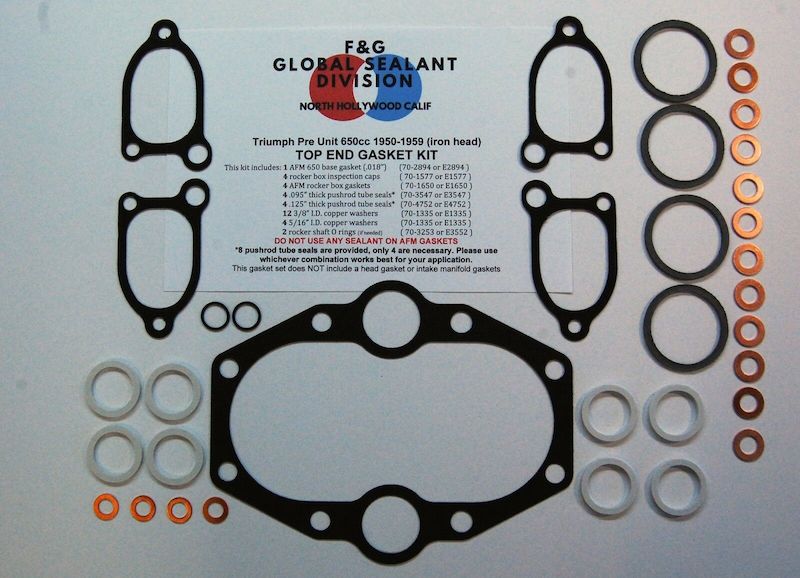 Triumph Pre Unit 650 iron head top end gasket kit 1950-1959